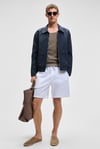YOURI Erkek Beli Lastikli Arka Tek Cepli Relaxed Fit Beyaz Şort