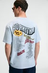 YUM Erkek Oversize Baskılı Yuvarlak Yaka Mavi T-Shirt