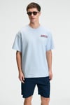 YUM Erkek Oversize Baskılı Yuvarlak Yaka Mavi T-Shirt