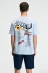 YUM Erkek Oversize Baskılı Yuvarlak Yaka Mavi T-Shirt