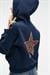 YUMEA Kadın Oversize Kapüşonlu Baskılı Lacivert Sweatshirt