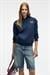 YUMEA Kadın Oversize Kapüşonlu Baskılı Lacivert Sweatshirt