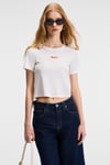 ZERAYA Kadın Bisiklet Yaka Kısa Kollu Önde Nakış Detaylı Crop Beyaz T-Shirt
