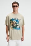 ZEST Erkek %100 Pamuk Oversize Fit Baskılı Kısa Kollu Yuvarlak Yakalı Taş Rengi T-Shirt