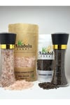 4'LÜ SET- HİMALAYA SOFRADA ÖĞÜTME KAYA TUZU 500GR + 100 GR TANE KARABİBER+2ADET 200GR DEĞİRMEN