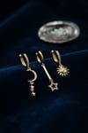 3 lü Set Ay Yıldız ve Güneş Model Gold Renk Kadın Küpe