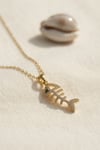 316L Çelik Zincir Gold Renk Minimal Zirkon Taşlı Balık Kılçığı Kolye