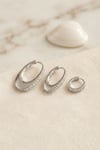 Gümüş Renk Oval Halka Model Zirkon Taşlı 3 lü Küpe Set