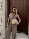Krem Hasır Clutch Çanta