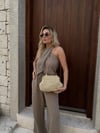 Krem Hasır Clutch Çanta