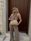 Krem Hasır Clutch Çanta