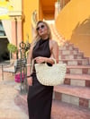 Krem Oval Charlotte Hasır Çanta