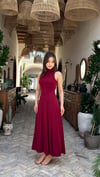 3888-BORDO SIFIR KOL BEZİK ELBİSE