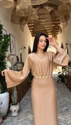 3942- Bej Zincir Detaylı Yarasa Kol Elbise