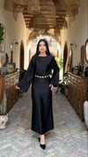 3942- Siyah Zincir Detaylı Yarasa Kol Elbise