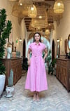 3976-Pembe Kemer Detaylı Cepli Elbise