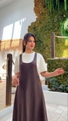 4059-Kahverengi İki Parça Görünümlü Askılı Jile Elbise