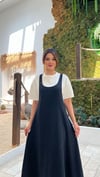 4059-Siyah İki Parça Görünümlü Askılı Jile Elbise