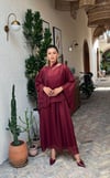 4086-Bordo Şifon Kaftan Detaylı Astar İçli Takım
