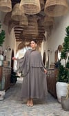 4086-Gri Şifon Kaftan Detaylı Astar İçli Takım