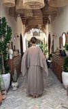 4086-Gri Şifon Kaftan Detaylı Astar İçli Takım