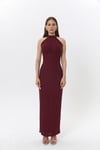 4102-Bordo Halter Yaka Boyundan Bağlamalı Fukuro Elbise