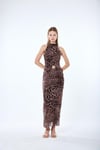 4111-Halter Yaka Aksesuar Detaylı Leopar Elbise