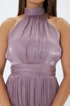 4128- Lila Halter Yaka Piliseli Maxi Elbise