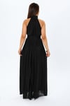 4128- Siyah Halter Yaka Piliseli Maxi Elbise