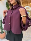 4157- Bordo Kaşe Panço Geniş Yaka Düğmeli Oversize Panço