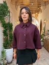 4157- Bordo Kaşe Panço Geniş Yaka Düğmeli Oversize Panço