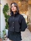 4157- Siyah Kaşe Panço Geniş Yaka Düğmeli Oversize Panço