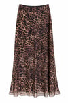 4162-Kahverengi Leopar Desenli Uzun Şifon Etek