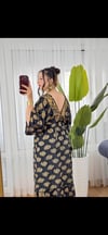 İpek Siyah Gold Detay Kaftan Elbise  -333
