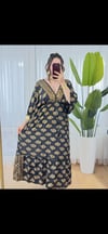 İpek Siyah Gold Detay Kaftan Elbise  -333