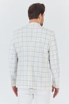 Aldano Erkek Beyaz Ekose Kareli Polyviskon Kumaş Slim Fit Spor Blazer Ceket