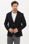 Alfonso Erkek Siyah Pamuklu Likralı Slim Fit Örme Esneyen Mono Yaka Spor Blazer Ceket