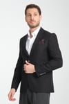 Alfredi Erkek Battal Büyük Beden Siyah Hasır Kumaşlı Blazer Ceket