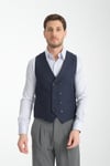 Alfredo Koyu Lacivert Hasır Kumaşlı Basic Kruvaze V Yaka Slim Fit Yelek