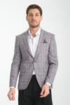 Aradori Erkek Gri Ekose Slim Fit Mono Yaka Spor Blazer Ceket