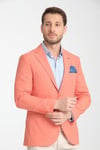 Arunte Erkek Turuncu Keten Görünümlü Ince Dört Mevsim Giyilebilir Slim Fit Blazer Ceket