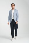Assente Erkek A.Lacivert - Mavi Keten Görünümlü Ekose Slim Fit Mono Yaka Spor Blazer Ceket