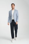 Assente Erkek A.Lacivert - Mavi Keten Görünümlü Ekose Slim Fit Mono Yaka Spor Blazer Ceket