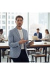 Assente Erkek A.Lacivert - Mavi Keten Görünümlü Ekose Slim Fit Mono Yaka Spor Blazer Ceket