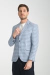 Assente Erkek A.Lacivert - Mavi Keten Görünümlü Ekose Slim Fit Mono Yaka Spor Blazer Ceket