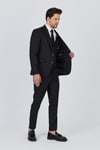 Ateca Erkek Kömür Siyahı İtalyan Çizgili Ceket+Pantolon+Yelekli Slim Fit Takim Elbise