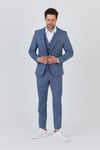Ateca Erkek Koyu Mavi İtalyan Çizgili Ceket+Pantolon+Yelekli Slim Fit Takim Elbise