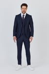 Ateca Erkek Lacivert İtalyan Çizgili Ceket+Pantolon+Yelekli Slim Fit Takim Elbise