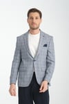 Barella Erkek Lacivert Ekose Slim Fit Mono Yaka Spor Blazer Ceket