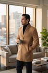 Bergamo Erkek Camel Regular Fit Dik Yaka Kaşe Kaban